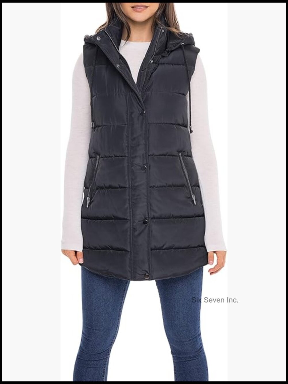 Long Puffer Vest, Quilted Faux Down Filled Hooded Vest for Fall and Winter